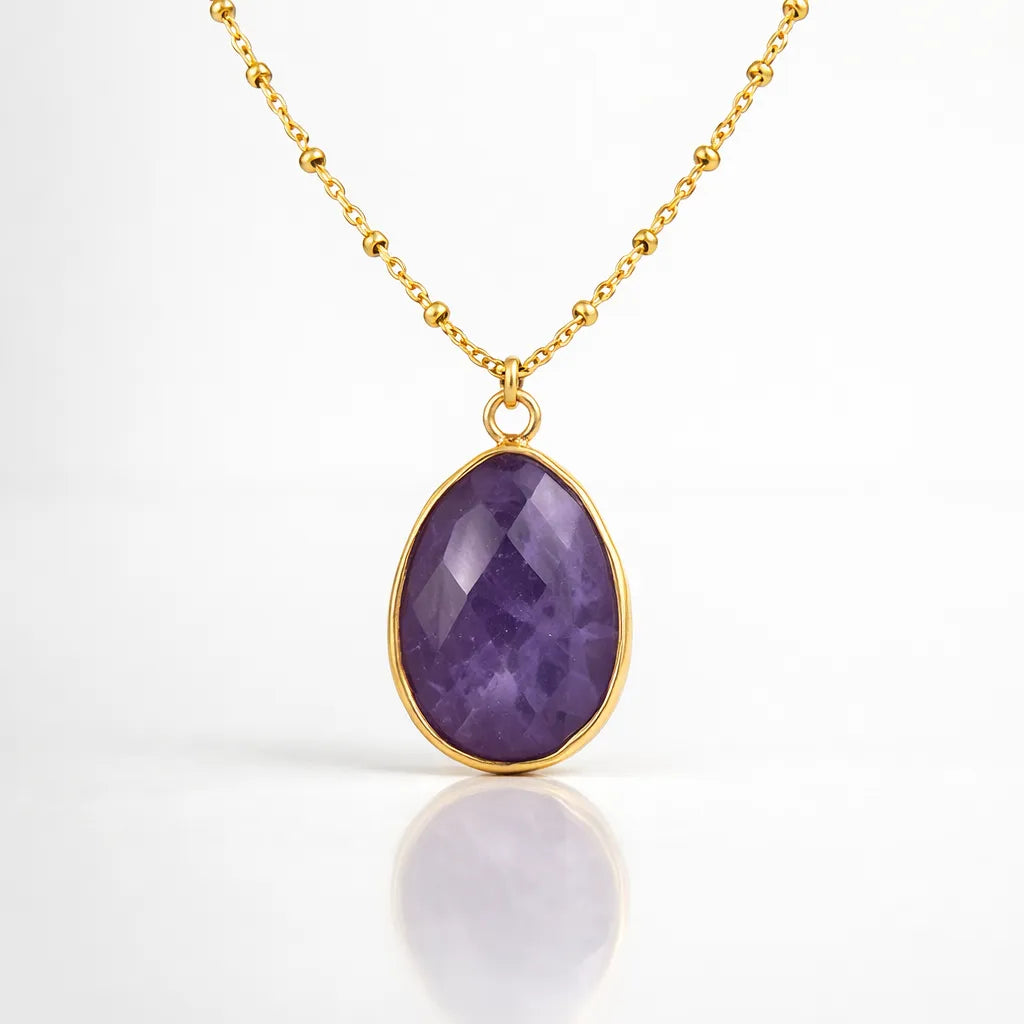 Natural Stone Wrapped Faceted Water Drop Pendant — Capture the Essence of Healing Energy by Worn Within