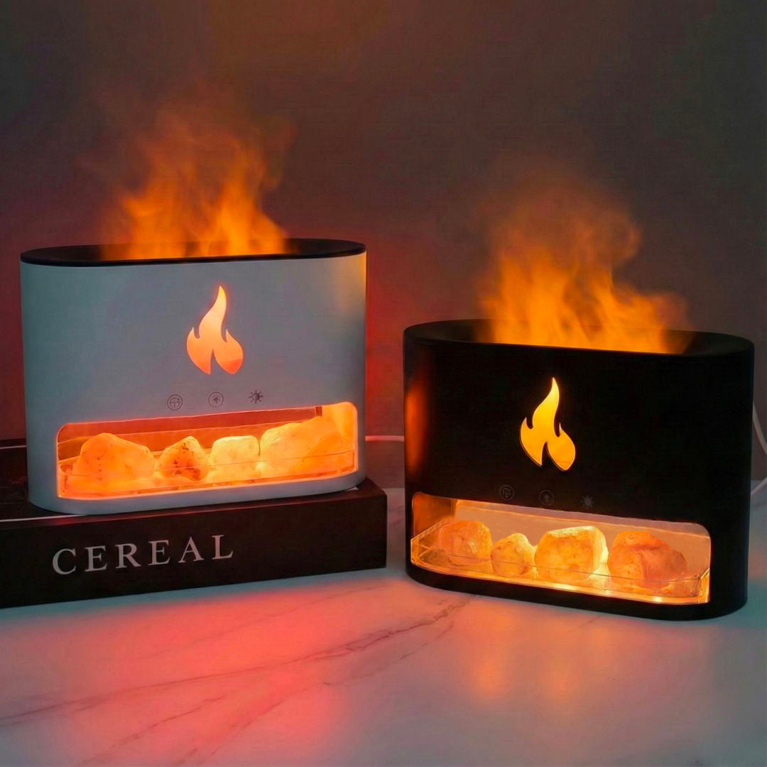 Himalayan Salt Fireplace Humidifier Lamp by Worn Within