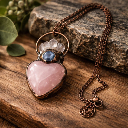 Rose Quartz Necklace – Pink Heart Shape Crystal Pendant by Worn Within
