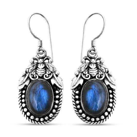 Balinese Premium Malagasy Labradorite Bee Earrings – Prosperity & Protection by Worn Within