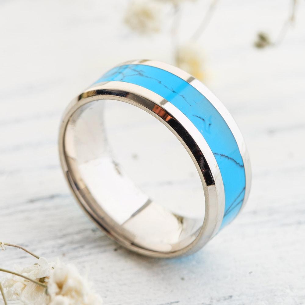 Blue Turquoise Tungsten Ring by Worn Within