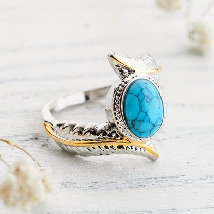 Feather Turquoise Crystal Ring by Worn Within