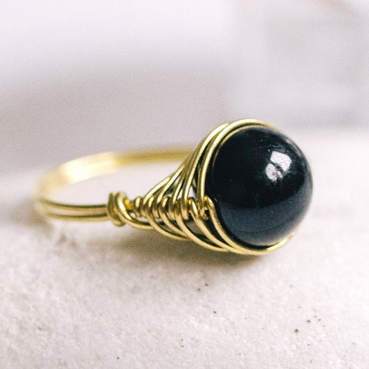 Natural Black Tourmaline Gemstone Ring by Worn Within