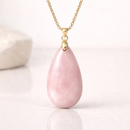 Long Teardrop Healing Crystal Necklace — Natural Gemstone Pendant