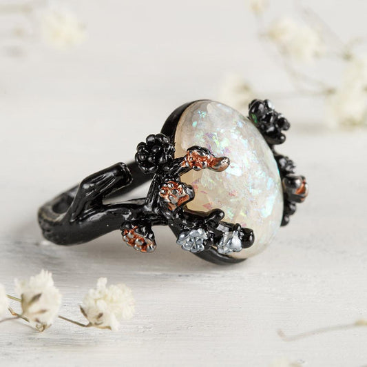 Midnight Blossom Opal Crystal Ring by Worn Within