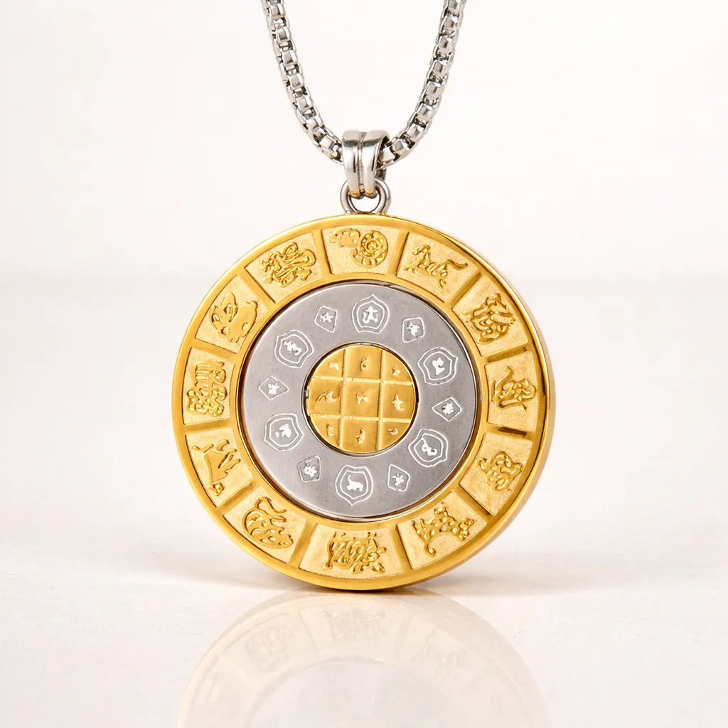 Zodiac Bagua Pendant Necklace — Feng Shui Symbol for Balance & Protection by Worn Within