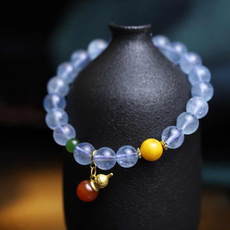 Aquamarine Red Agate Gourd Charm Bracelet