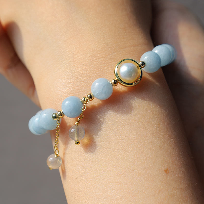 Aquamarine Pearl Moonstone Beads Charm Bracelet