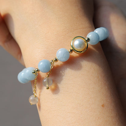Aquamarine Pearl Moonstone Beads Charm Bracelet