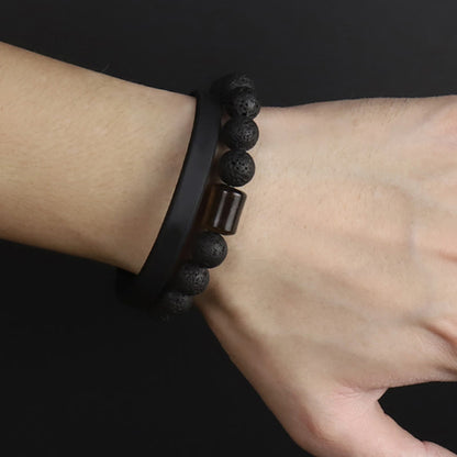 Lava Rock Ebony Wood Tiger's Eye Bracelet