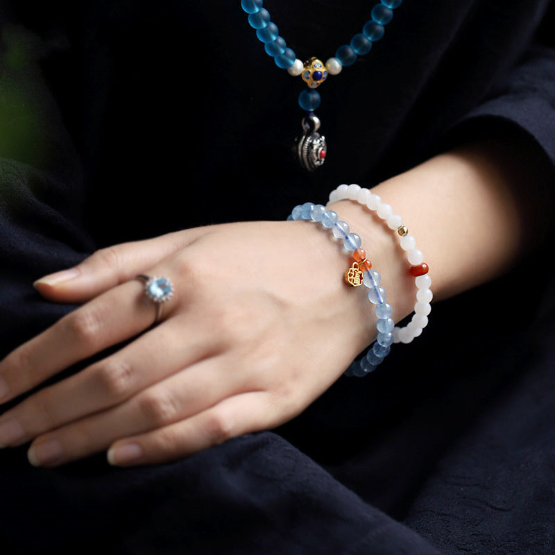 Aquamarine Red Agate Charm Bracelet