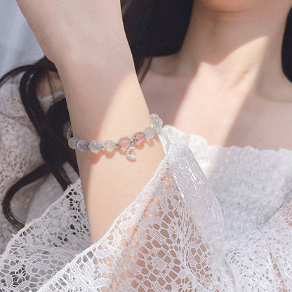 Strawberry Quartz Moonstone Moon Charm Bracelet