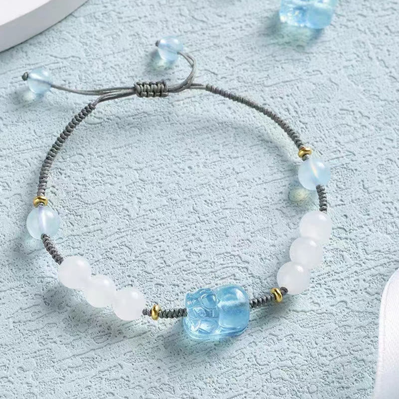 Aquamarine Pixiu Hetian White Jade Bracelet