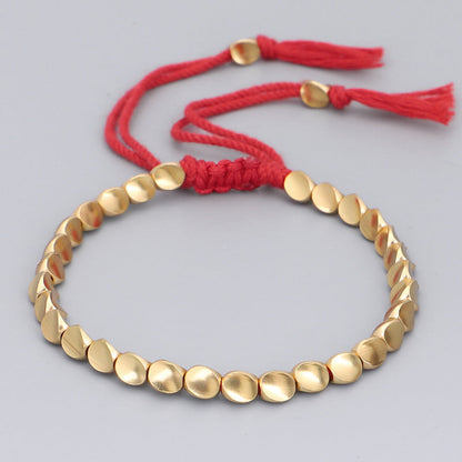 Copper Bead Red String Bracelet