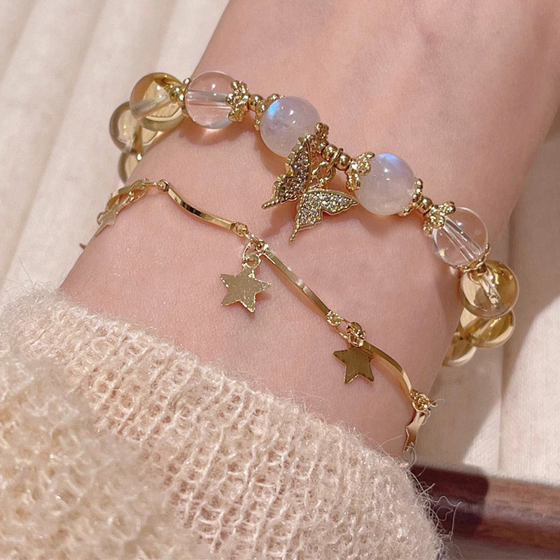 Citrin-Mondstein-Schmetterlings-Charm-Armband