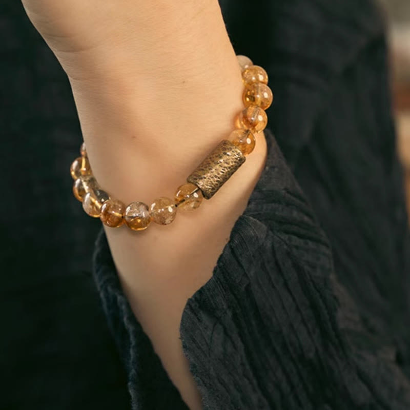 Citrine Brass Bead Bracelet