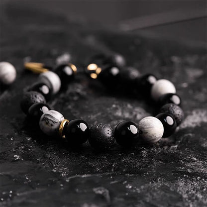 Black Obsidian Lava Rock Yin Yang Bracelet