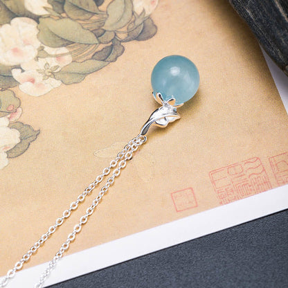 925 Sterling Silver Aquamarine Leaf Flower Earrings
