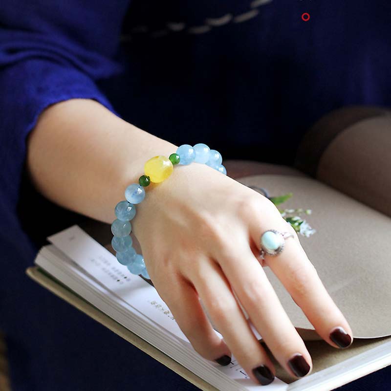 Aquamarine Amber Bead Bracelet