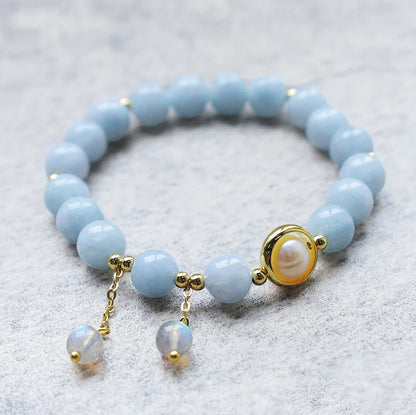 Aquamarine Pearl Moonstone Beads Charm Bracelet