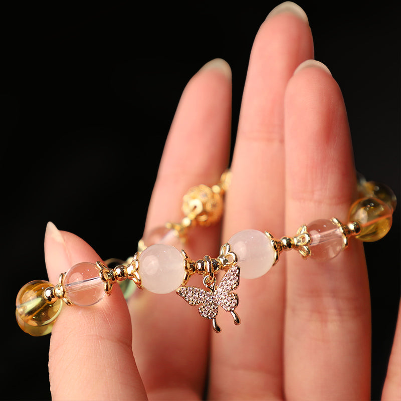 Citrin-Mondstein-Schmetterlings-Charm-Armband
