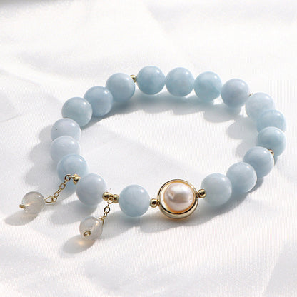 Aquamarine Pearl Moonstone Beads Charm Bracelet by Worn Within