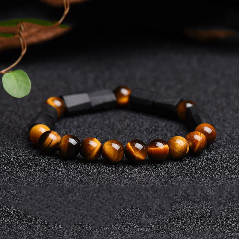 Armband in Geschenkbox: Schwarzer Turmalin und Tigerauge