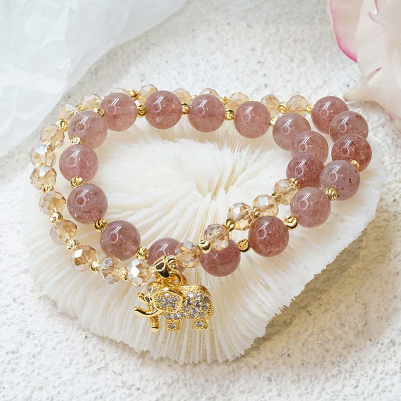Rose Quartz Elephant Charm Bracelet by Worn Within
