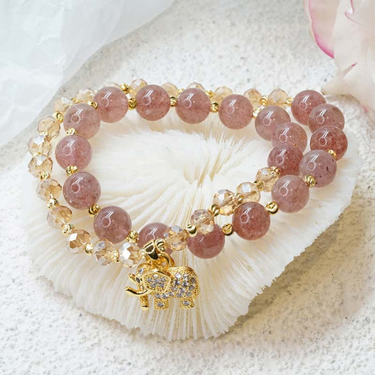 Rose Quartz Elephant Charm Bracelet by Worn Within