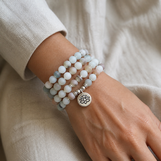 Serene Lotus Amazonite Mala Necklace & Wrap Bracelet