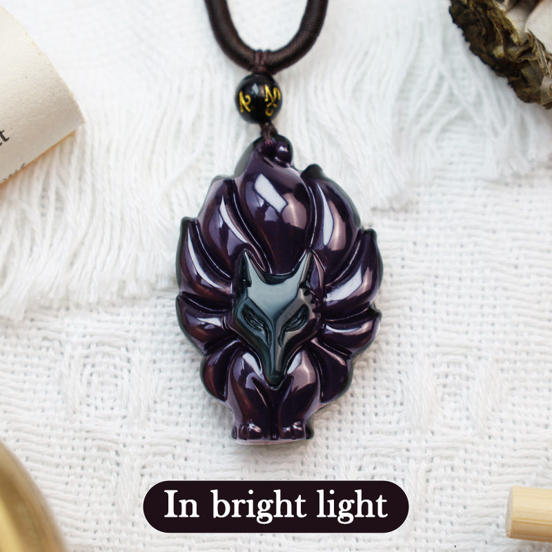Obsidian Nine-Tailed Fox Pendant Necklace