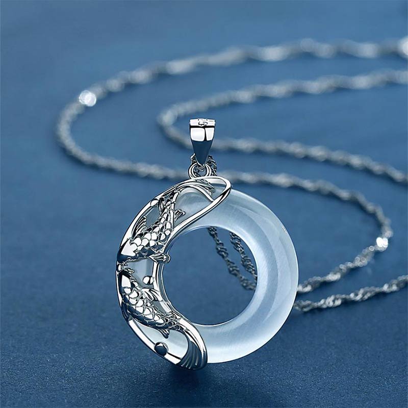 White Jade Koi Fish Necklace