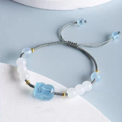Aquamarine Pixiu Hetian White Jade Bracelet