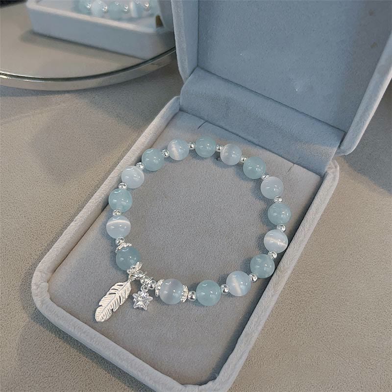 925 Silver Aquamarine Cat's Eye Bracelet