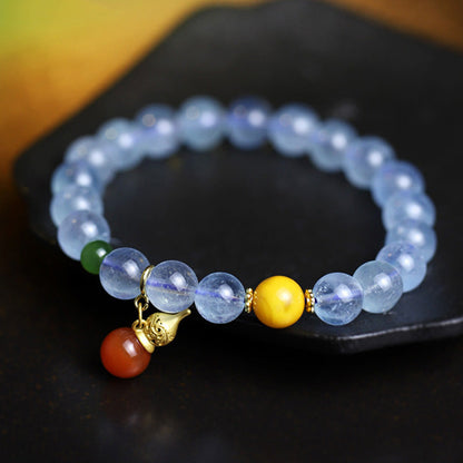 Aquamarine Red Agate Gourd Charm Bracelet
