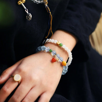 Aquamarine Red Agate Gourd Charm Bracelet