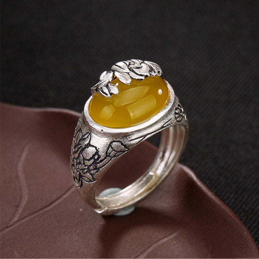 Citrine Lotus Adjustable Ring