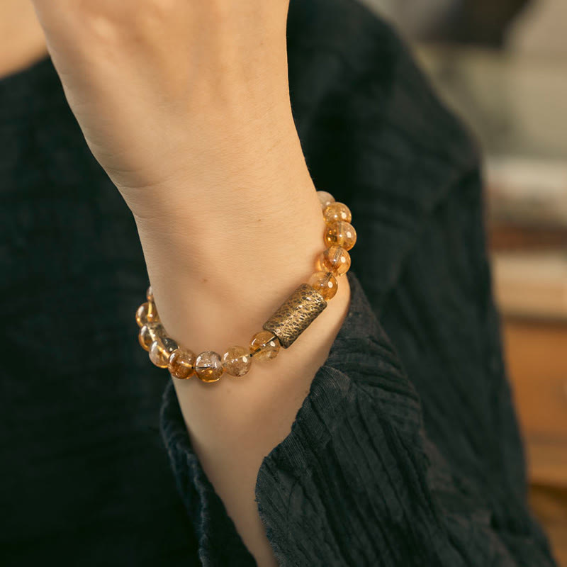 Citrine Brass Bead Bracelet