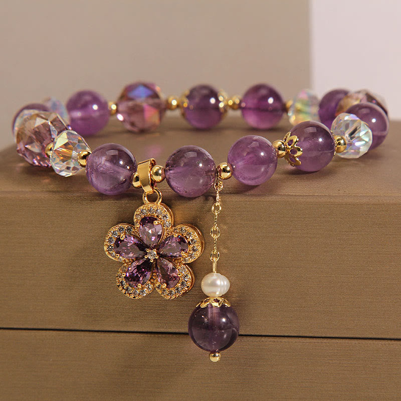 Amethyst-Perlen-Blumenarmband