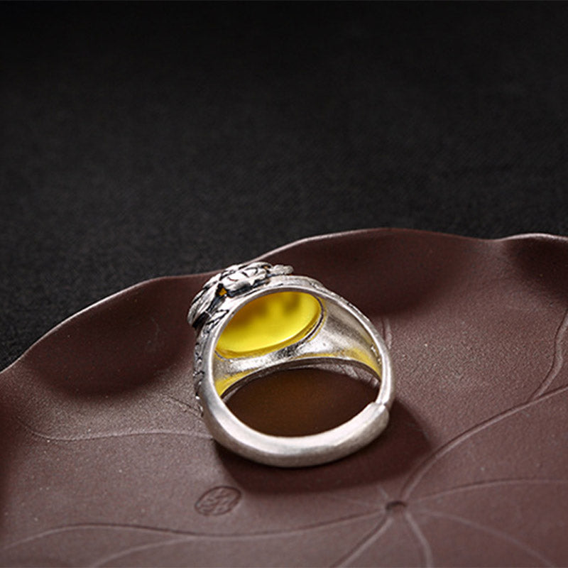 Citrine Lotus Adjustable Ring
