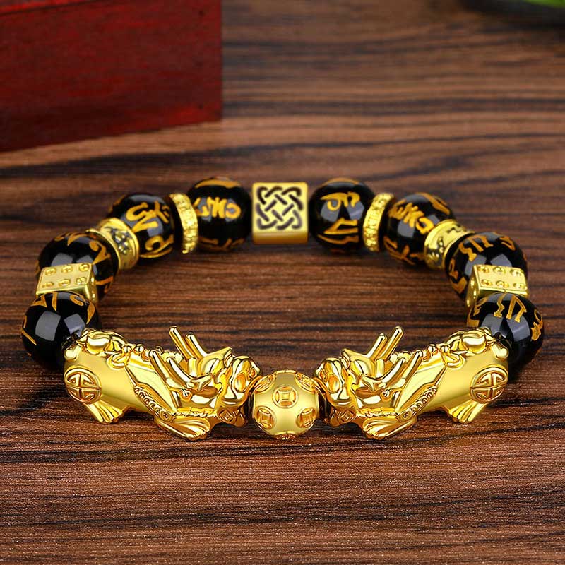 Obsidian Double Pixiu Mantra Bracelet