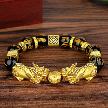 Obsidian Double Pixiu Mantra Bracelet