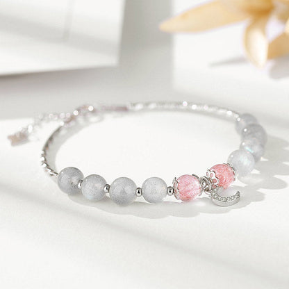 Strawberry Quartz Moonstone Moon Charm Bracelet by Worn Within