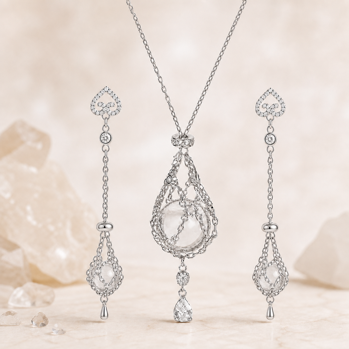 Captured Light Crystal Jewelry Set | 925 Sterling Silver