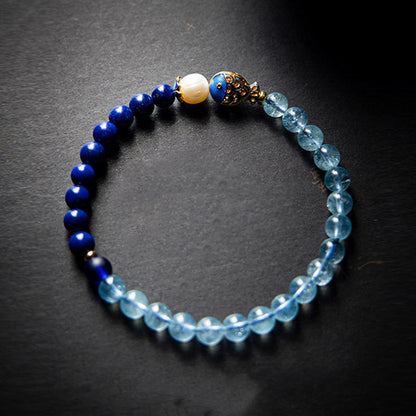 Aquamarine Lapis Fish Charm Bracelet