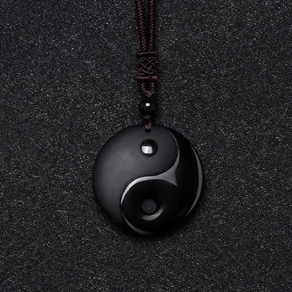 Black Obsidian Nine-Character Mantra Necklace