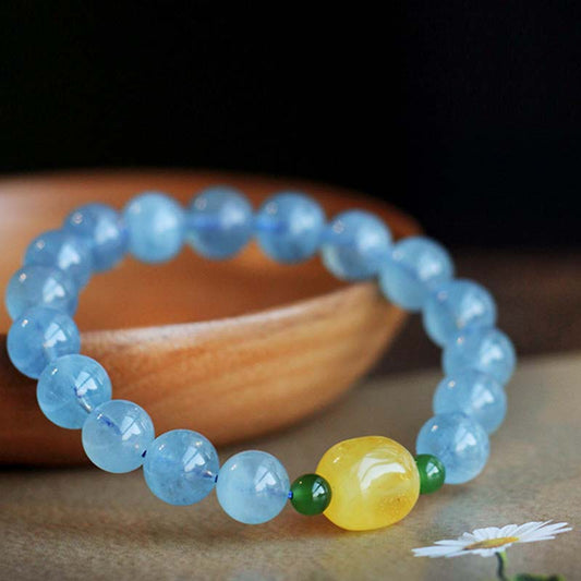 Aquamarine Amber Bead Bracelet