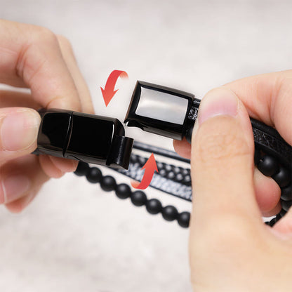 Lava Rock Black Onyx Bead Leather Bracelet