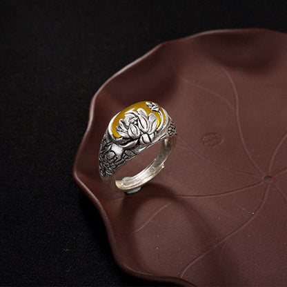 Citrine Lotus Adjustable Ring