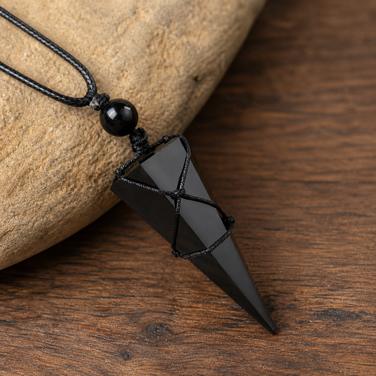 Shadow Shield Black Crystal Point Cord Necklace